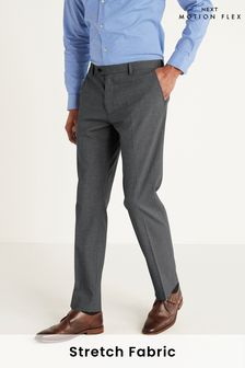 Grey Slim Fit Motion Flex Stretch Wool Blend Textured Suit: Trousers (M32907) | €21