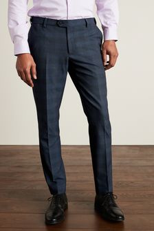 Navy Slim Tapered Check Motion Flex Stretch Trousers (M32916) | €9