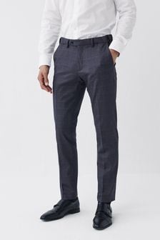 Navy Blue Slim Fit Motion Flex Wool Blend Check Trousers (M32920) | €14
