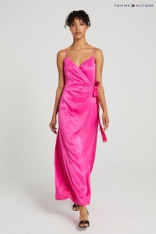 Tommy Hilfiger Pink Satin Wrap Dress (M33057) | ₪ 586