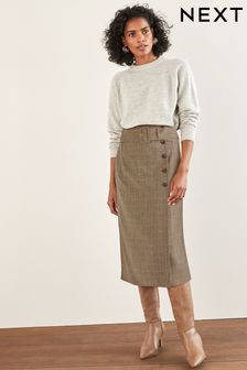 Brown Check Tailored Belted Pencil Skirt (M33153) | kr393