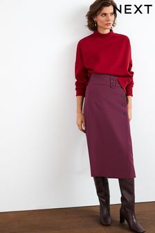 Berry Red Tailored Belted Pencil Skirt (M33427) | €31