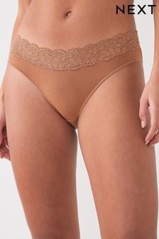 Caramel High Leg Lace Trim Cotton Blend Knickers 4 Pack (M35411) | KRW23,900