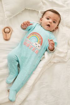 Cu model curcubeu și text Sister - Costum întreg de dormit pentru bebeluși cu text Little Sister (0-2ani) (M35416) | 74 LEI - 87 LEI