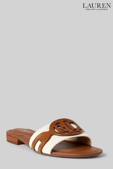 Deep Saddle Tan - Lauren Ralph Lauren Alegra Leather Logo Sliders (M35483) | BGN237