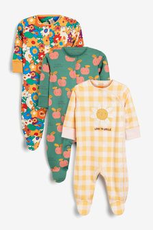 Bright Sunflower 3 Pack Embroidered Detail Baby Sleepsuits (0-3yrs) (M35554) | $41 - $46