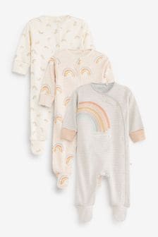 Tan Rainbows Baby Sleepsuits 3 Pack (0-2yrs) (M35710) | €25 - €28