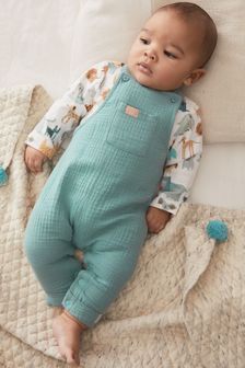 Teal Blue 2 Piece Baby Dungarees And Bodysuit Set (0mths-3yrs) (M35742) | $31 - $34