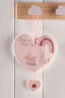 White/Pink Baby Girl 2022 Ceramic Hanging Decoration (M35842) | 2 BD