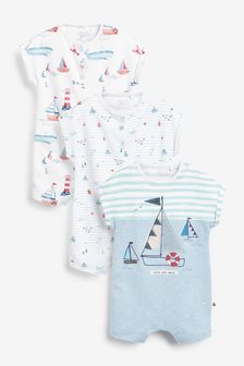 White/Blue Boat Baby 3 Pack Rompers (0mths-3yrs) (M35902) | $29 - $33