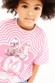 Pink Minnie Mouse Flippy Sequin Bow License T-Shirt (3-16yrs) (M35981) | €17.50 - €24