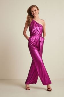Pink Next Tailored Metallic One Shoulder Jumpsuit (M36350) | €20