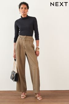 Brown Check Belted Wide Leg Tailored Trousers (M36360) | 64 €