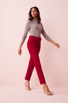 Red Smart Belted Taper Leg Trousers (M36380) | €22