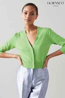 L.K. Bennett Green Leonora Green Cotton-Wool Pointelle Trim Cardigan (M36532) | 173 €