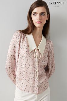 L.K. Bennett Pink Beecham Pink Daisy Print Scallop Collar Silk Blouse (M36553) | ₪ 1,066