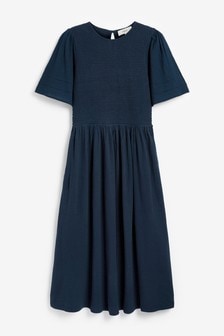 Темно-синий - Летнее трикотажное платье миди со сборками (M36839) | €9