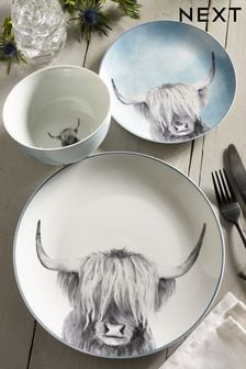 Teal Blue Hamish The Highland Cow 12 Piece Dinner Set (M37224) | $74