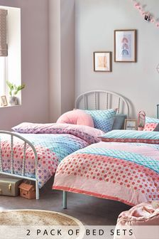 2 Pack Pink Bright Geo Pattern Reversible Duvet Cover and Pillowcase Set (M37307) | €32 - €41