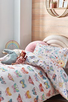 Natural 100% Cotton Scandi Butterfly Reversible Duvet Cover and Pillowcase Set (M37321) | €28 - €41