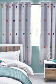 Grey Pom Pom Eyelet Blackout Curtains (M37355) | €55 - €108