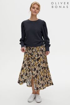 Oliver Bonas Brown Floral Animal Print A-line Midi Skirt (M37683) | ‏277 ₪