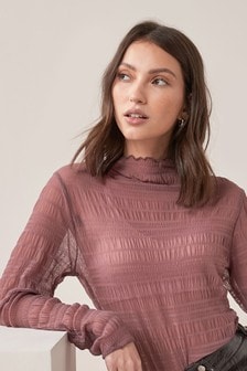 Pink Long Sleeve Mesh Top (M37939) | $27