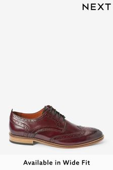 Burgundy Red Wide Fit Mens Contrast Sole Leather Brogues (M38175) | 24 BD