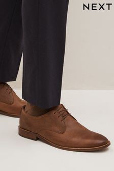 Dark Tan Brown - Wide Fit - Contrast Sole Leather Derby Shoes (M38176) | BGN139