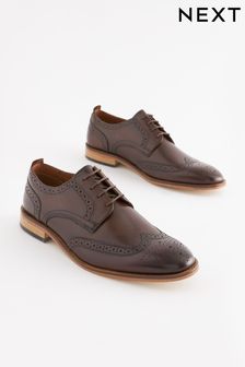 Brown Wide Fit Mens Contrast Sole Leather Brogues (M38177) | $103