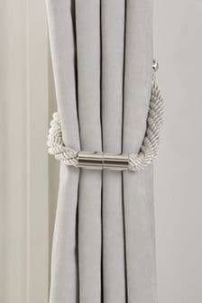 Set of 2 Silver Grey Magnetic Rope Curtain Tie Backs (M38291) | $23