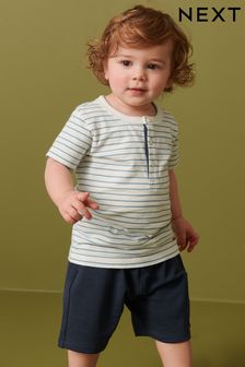 Blue/White Stripe Short Sleeve Henley Top And Shorts Set (3mths-7yrs) (M38301) | 16 € - 21 €