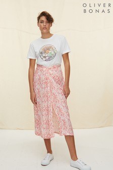 חצאית מידי של Oliver Bonas עם הדפס שיש בצבע ורוד אלמוג (M38564) | ‏193 ₪