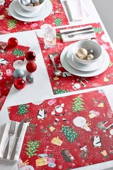 Santa And Friends Santa & Friends Table Linen Set of 4 Wipe Clean Placemats (M38804) | TRY 244