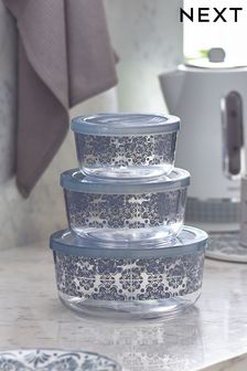 Set of 3 Blue Moroccan Tile Print Food Storage Containers (M38876) | $32