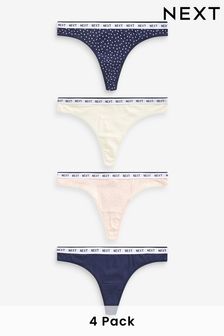 Navy/ Pink Spot Thong Cotton Rich Logo Knickers 4 Pack (M38939) | €24