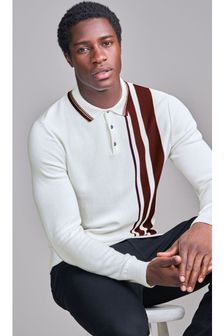Ecru White Premium Long Sleeved Knitted Polo (M38971) | $48