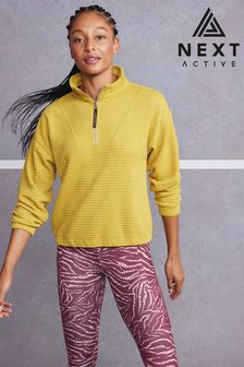 Ochre Yellow - Next Active Sports Textured Long Sleeve Zip Neck Top (M39121) | kr347