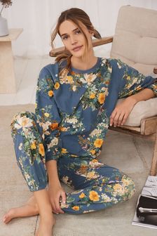 Blue Floral Supersoft Cosy Pyjamas & Scrunchie Set (M39576) | $36