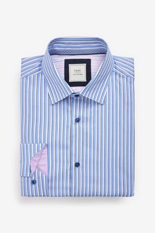 Blue/White Stripe Regular Fit Single Cuff Organic Cotton Stretch Shirt (M39818) | 41 €