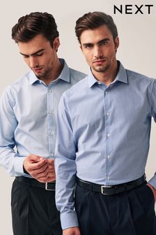 В синюю полоску - Зауженный крой, прямые манжеты - Набор из 2 рубашек  (M39821) | €35