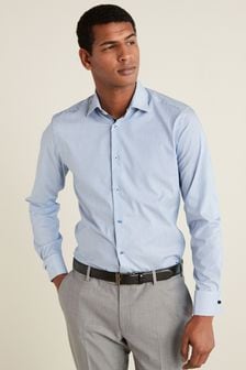 Blue Stripe Slim Fit Double Cuff Organic Cotton Stretch Shirt (M39826) | ￥4,040