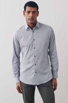 Light Grey Gingham Check Slim Fit Single Cuff Motion Flex Shirt (M39842) | $42