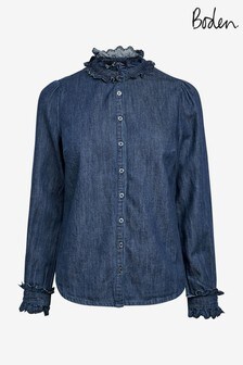 חולצה כחולה מכותנה מחוררת דגם Eliza של Boden (M41055) | ‏326 ₪