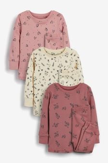 Rose/crème motif floral et cœur - Lot de 3 pyjamas (9 mois - 8 ans) (M41165) | €27 - €33