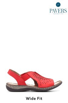 Pavers Red Ladies Leather Wide Fit Pull-On Sandals
