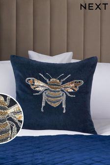 Темно-синяя подушка с пчелками и отделкой (M41460) | €24