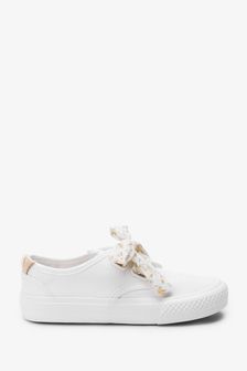 White Floral Scarf Tie Slip On Trainers (M41585) | $31 - $41