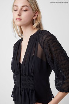 French Connection Black Cora Pleated Smock Top (M41670) | ₪ 212