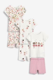 Růžová/krémová s vílami - Sada 3 kraťasových pyžam (9 m -12 let) (M41755) | 875 Kč - 1 100 Kč